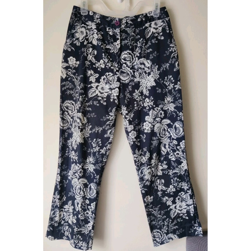 CHARTER CLUB Golf Collection Womens Floral Pants Navy Blue/White Size 8